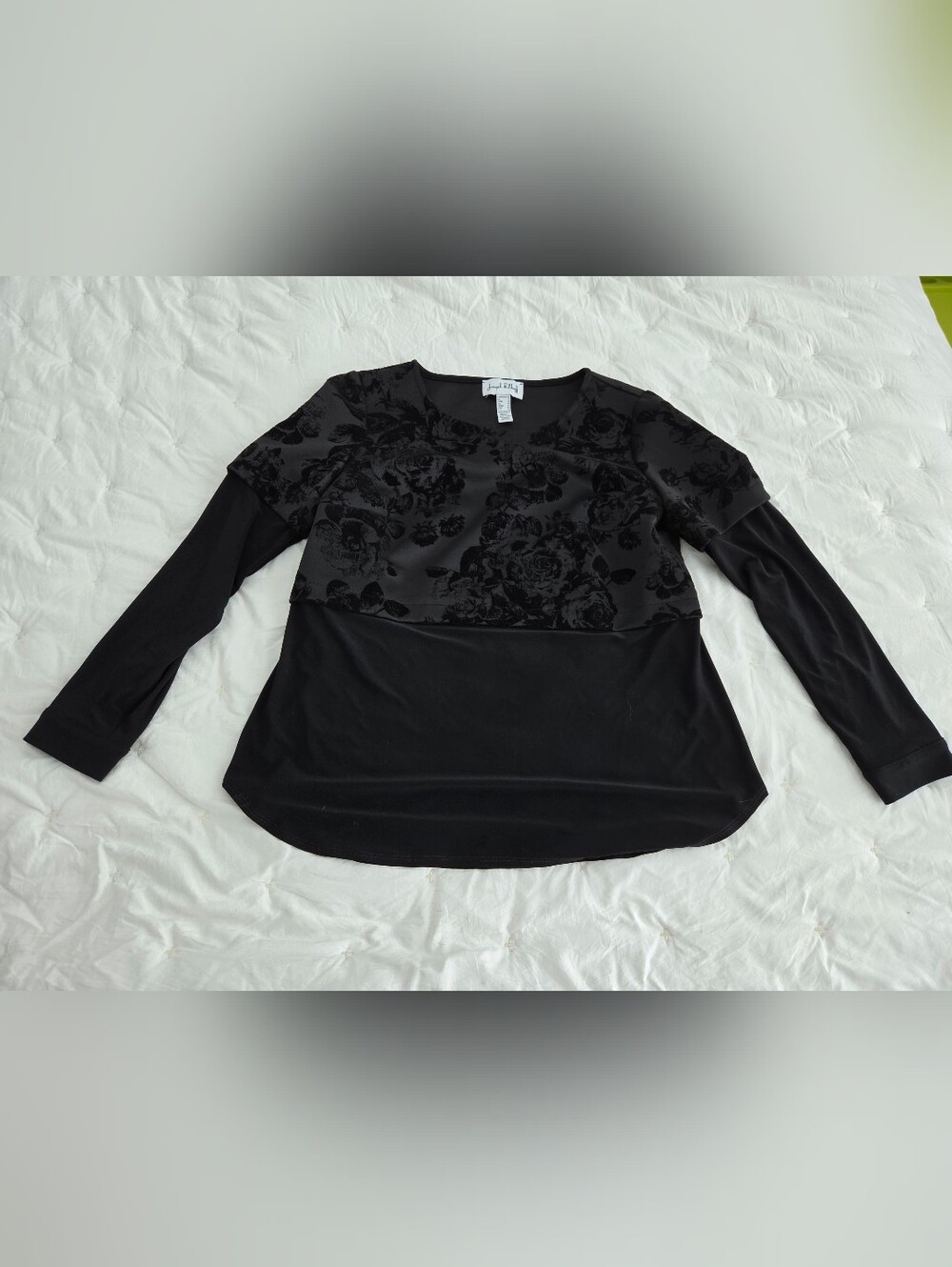 Joseph Ribkoff Black Floral Burnout Panel Long Sleeve Top